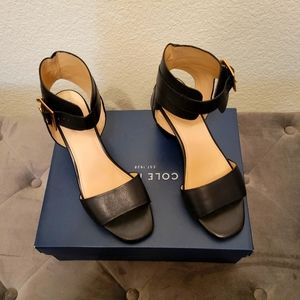 Cole Haan Leather Black Buckle Heels.